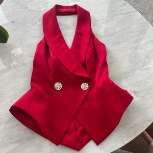 Vintage RED Double Breasted Halter Vest with Silver Button